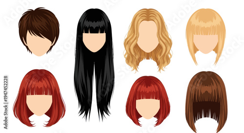 Variety of Women's Hairstyles Flat Vector Illustration for Beauty and Fashion Industry