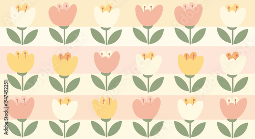 Pastel Flat Design Floral Seamless Pattern for Spring Nature Backgrounds Decoration