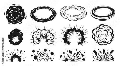 Comic Book Explosion Burst Black  White Vector Line Art Effects Collection