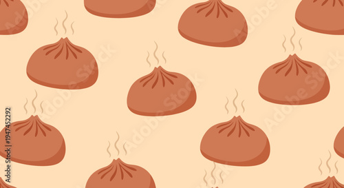 Flat Design Steaming Dumplings Seamless Pattern  Delicious Asian Food Background Vector