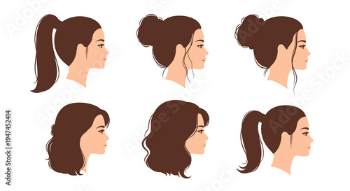 Diverse Women's Hairstyles Flat Vector Illustration Set for Beauty  Fashion Industry
