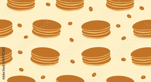Food Flat Seamless Pattern Illustration: Delicious Pancakes and Coffee Beans