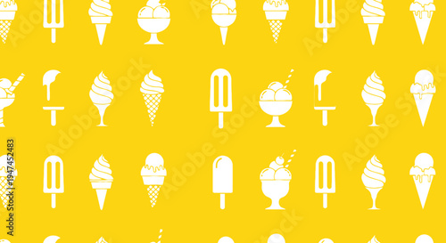 Food Industry Ice Cream Flat Icons Seamless Pattern - Sweet Summer Dessert Glyph Design