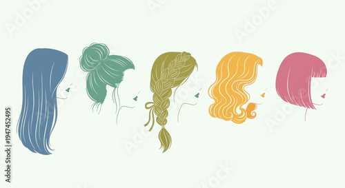 Minimalist Flat Vector Illustration of Diverse Women's Hairstyles for Beauty and Fashion