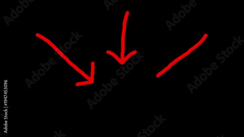 Three Handdrawn Red Animated Pointing Down Arrows