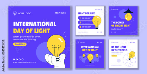International Day Of Light Social Media Post Flat Cartoon Hand Drawn Bright Background