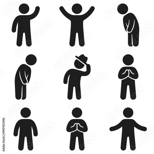 Set of human stick figure icons showing various gestures and poses.