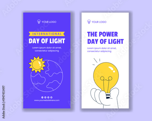 International Day Of Light Social Media Vertical Banner Flat Cartoon Hand Drawn Background