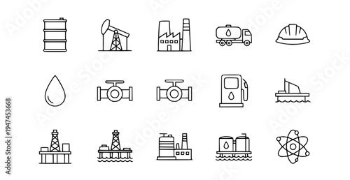 A set of industrial icons representing oil and gas industry