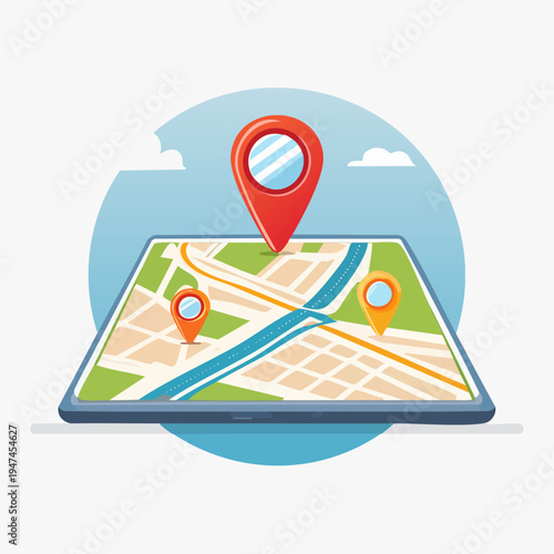 Map with Location Markers - Navigating and Finding Destinations.