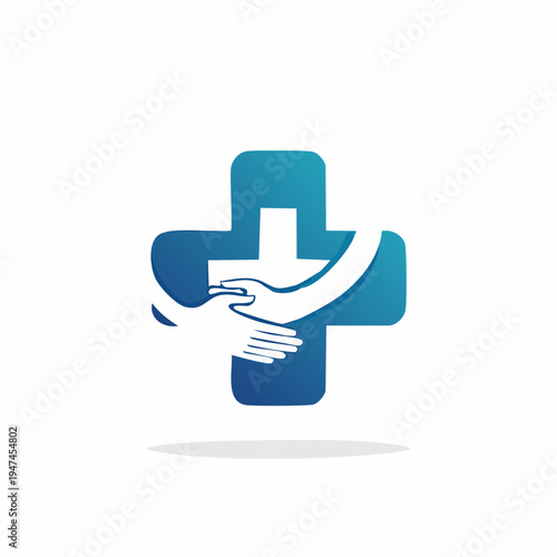 Medical Cross with Shaking Hands Logo Concept.