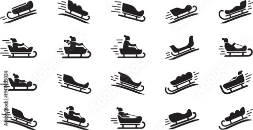 Snowmobile Silhouettes in Motion on White Background