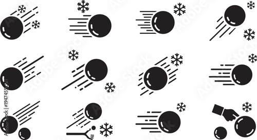 Black and white meteor shower illustration with snowflakes pattern
