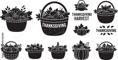 Thanksgiving Harvest Icons and Symbols in Black and White