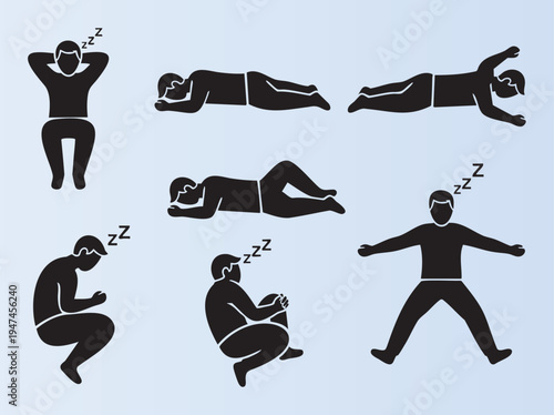 Various sleeping positions illustrated with simple silhouette icons