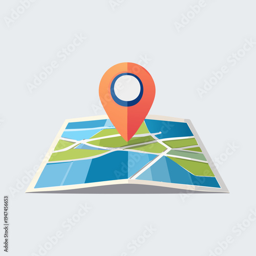 Location Pin Marker on a Folded Street Map.