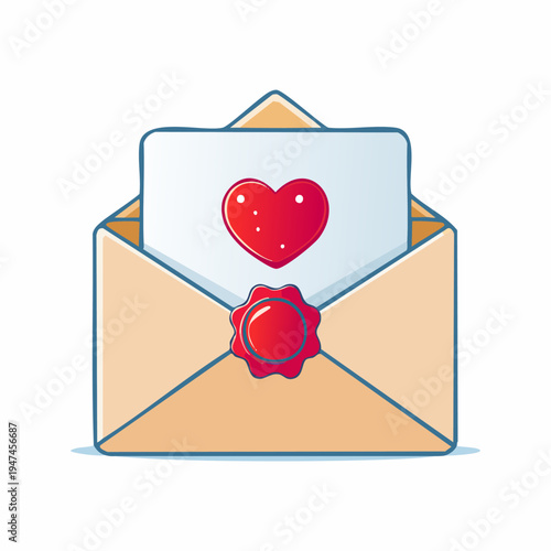 Love Letter in Envelope with Red Heart Seal.