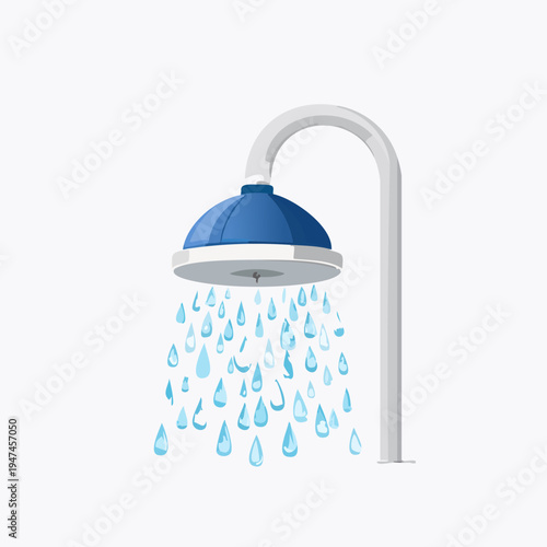 Modern Shower Head with Flowing Water Drops.