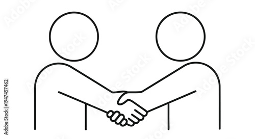 Simple line drawing depicting two figures shaking hands in agreement