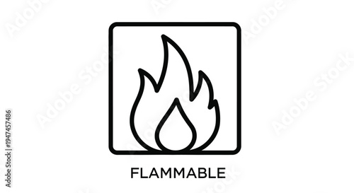 Black and white illustration of flames with the word flammable underneath