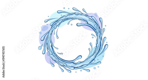 Illustration of a stylized water splash circle design on a white background, celebrating World Water Day with a blue and purple color scheme.
