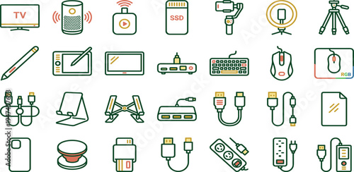 Collection of electronic accessories and gadgets, featuring essential technology for digital creation and connectivity
