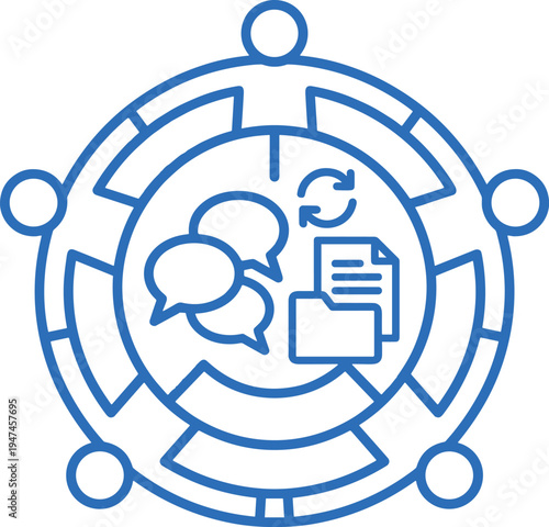 Collaborative Business Communication and Data Exchange Icon Representing Teamwork, Information Sharing, and Synchronized Processes within a Group Network