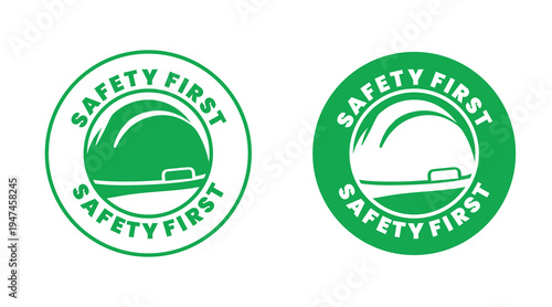 Safety First Hard Hat Green Badge – Construction Safety Symbol Circular Icon