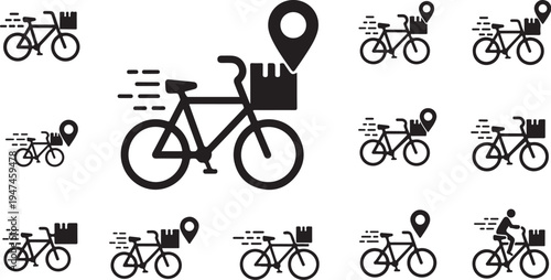 Bicycle Delivery Icons with Map Pin and Packages