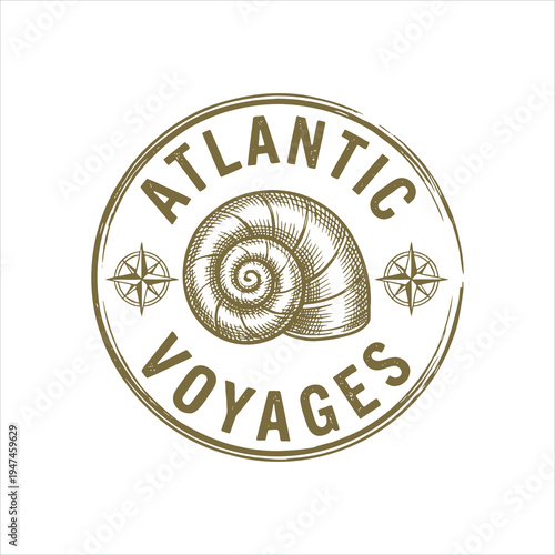Atlantic Voyages Nautical Travel Logo with Nautilus Shell