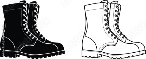 Black and white boots illustration Vector