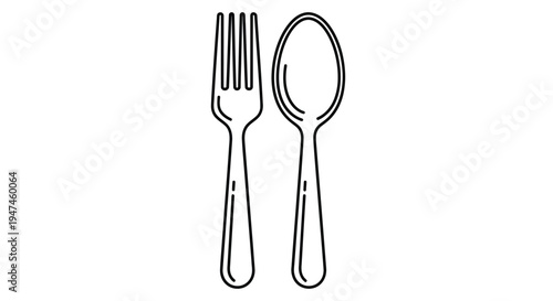 Simple black and white illustration of a fork and spoon side by side