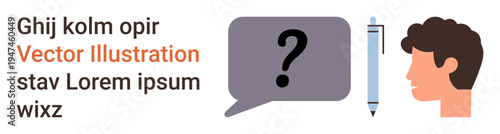 Communication, inquiry, education, creative thinking, decision-making, self-expression. Speech bubble with a question mark, pen human head silhouette. Communication and inquiry concept