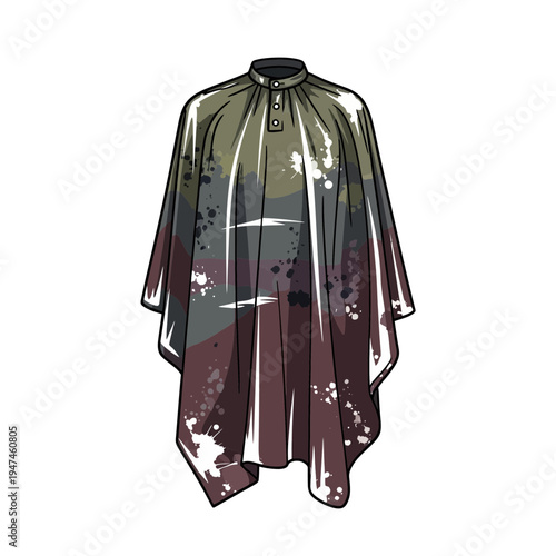 Fashion illustration of a poncho with abstract print