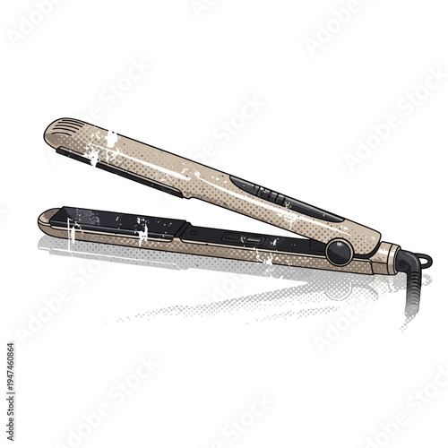 Opened hair straightener with textured effect, isolated on white background
