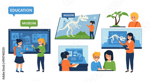 Diverse Students Engaging In Online Learning Scenes. Vector Illustrations. EPS Editable