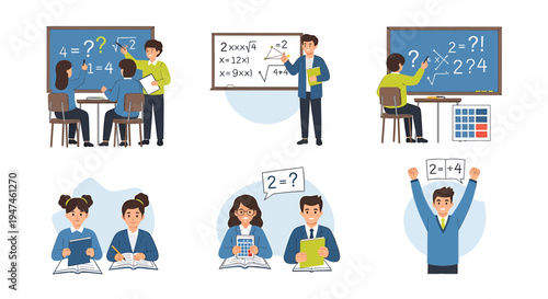 Engaging Classroom Presentations Promote Student Learning and Collaboration. Vector Illustrations. EPS Editable