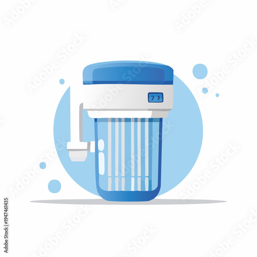 Modern Water Filter Device with Digital Display and Bubbles.