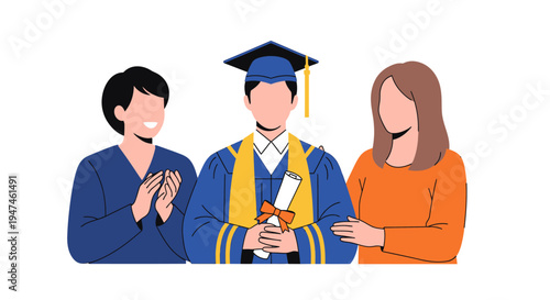 Graduation Celebration With Graduate And Friends. Vector Illustrations. EPS Editable