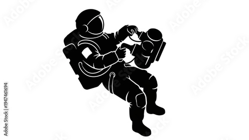 Stylized graphic illustration of an astronaut gracefully floating in zero gravity, symbolizing cosmic exploration and future innovation