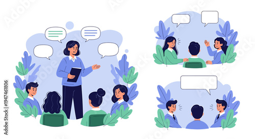 Mindful Learning Scene Showcasing Emotional Engagement and Collaboration. Vector Illustrations. EPS Editable