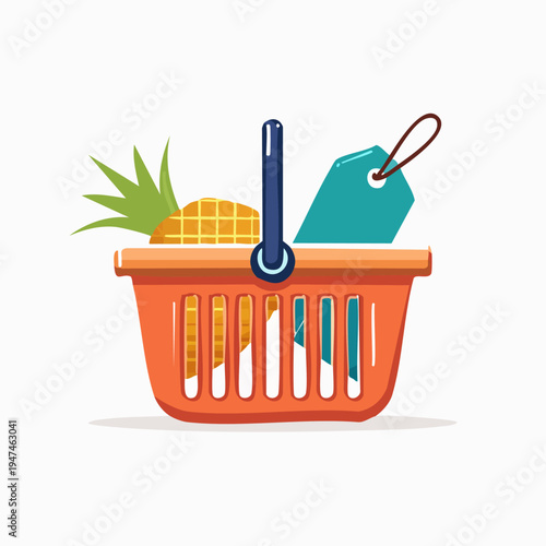 Orange shopping basket with pineapple and price tag.