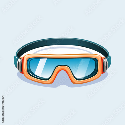 Orange swimming goggles with blue lenses and black strap.