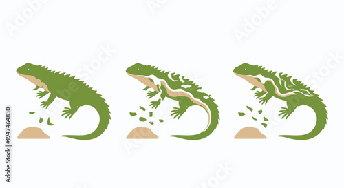 Green Iguana Reptile Climbing on Rock in Natural Habitat. Vector Illustrations. EPS Editable