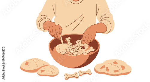 Person Preparing Traditional Flatbread with Dough and Ingredients. Vector Illustrations. EPS Editable