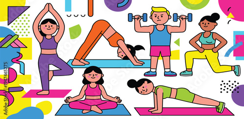 Healthy Lifestyle Concepts Fitness, Nutrition, Wellness, and Balance Illustrated