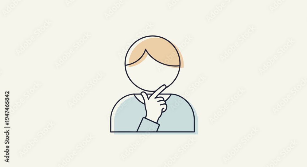 Fototapeta premium Person thinking, pondering, contemplating, idea, question mark, doubt, uncertainty, strategy, planning, human face