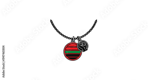 Pan African Flag Necklace with Black Power Fist Charm