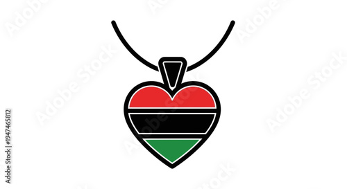 Pan African Heart Necklace Pendant, Red Black Green Flag Colors, Love Symbol