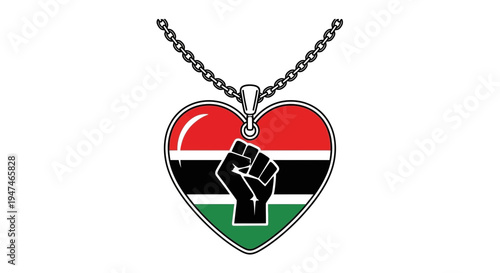 Pan African Heart Necklace with Raised Fist Symbol, Black Power Jewelry